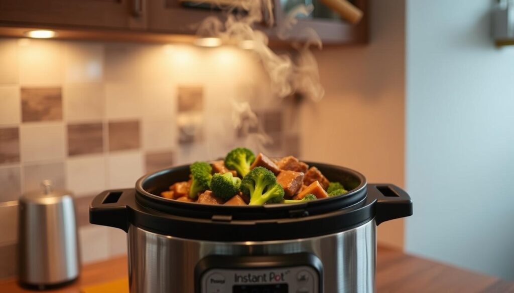 Instant Pot Beef and Broccoli Cooking