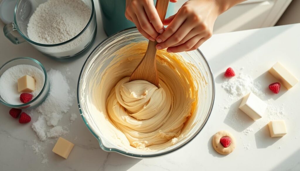 Mixing cookie dough ingredients