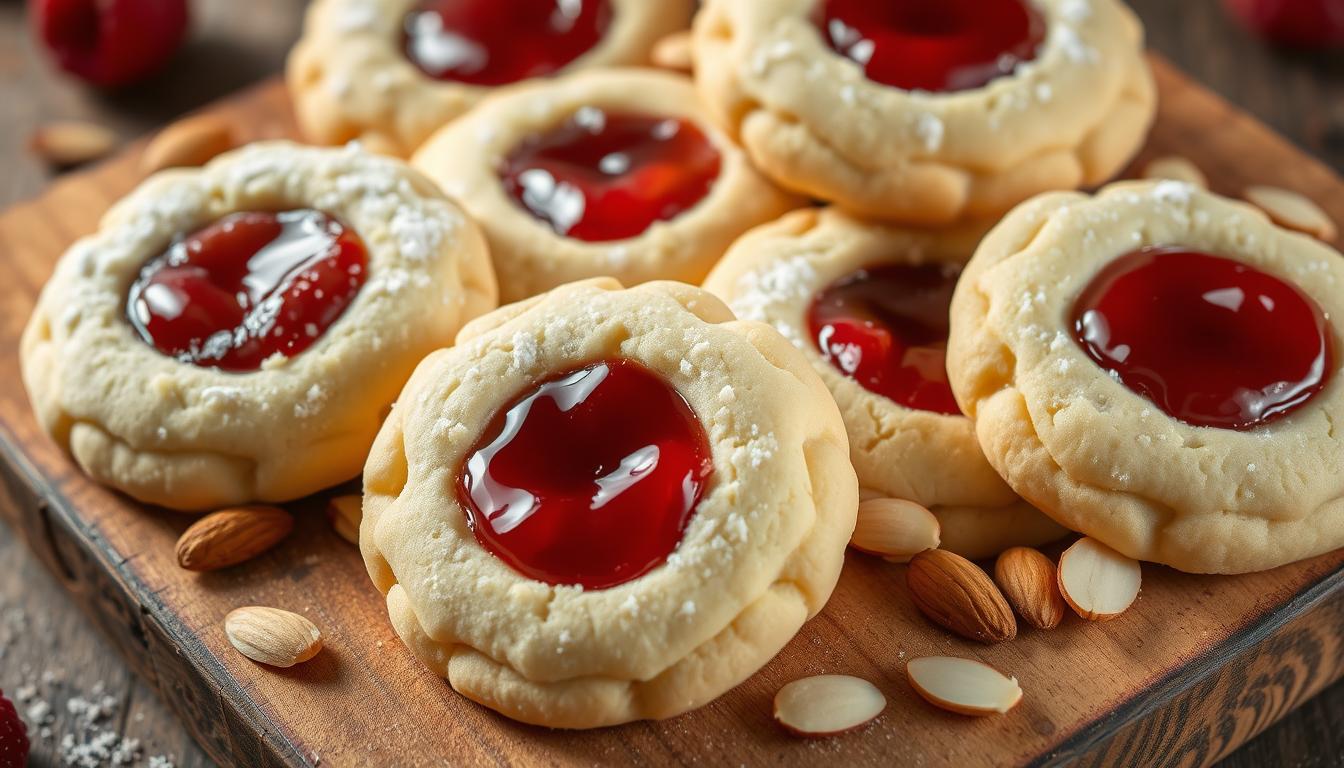 Raspberry Almond Thumbprint Cookies