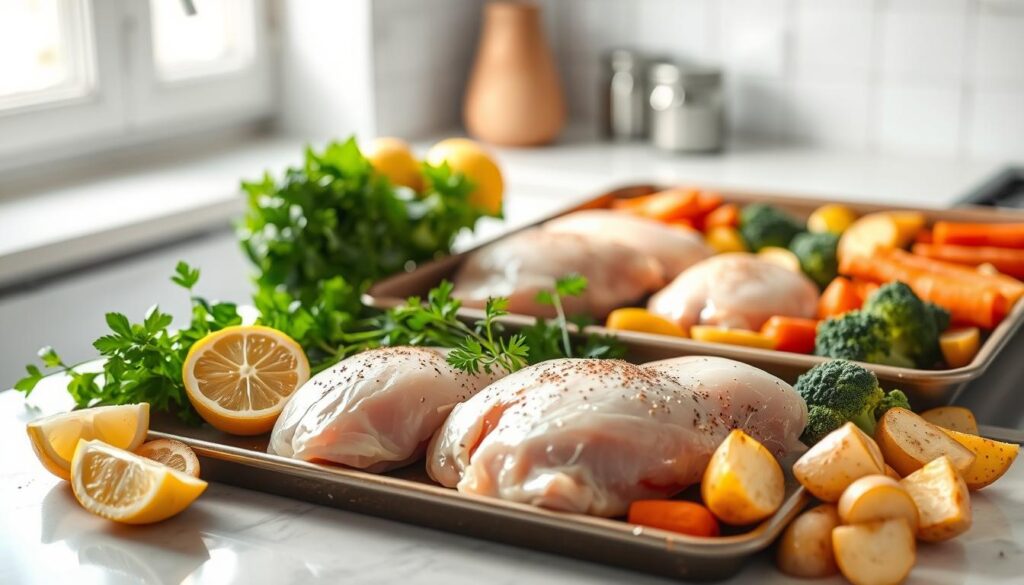 Sheet Pan Dinner Preparation